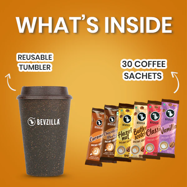 30 Assorted Coffee Sachets Box + Reusable Coffee Husk Tumbler - 300ml - Image 2