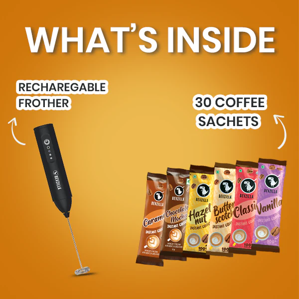 30 Assorted Sachets ( 6 Flavours) + New Rechargeable Frother - Image 2