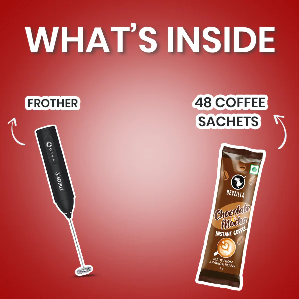 48 Choco Mocha Coffee Sachets + New Rechargeable Frother - Image 2