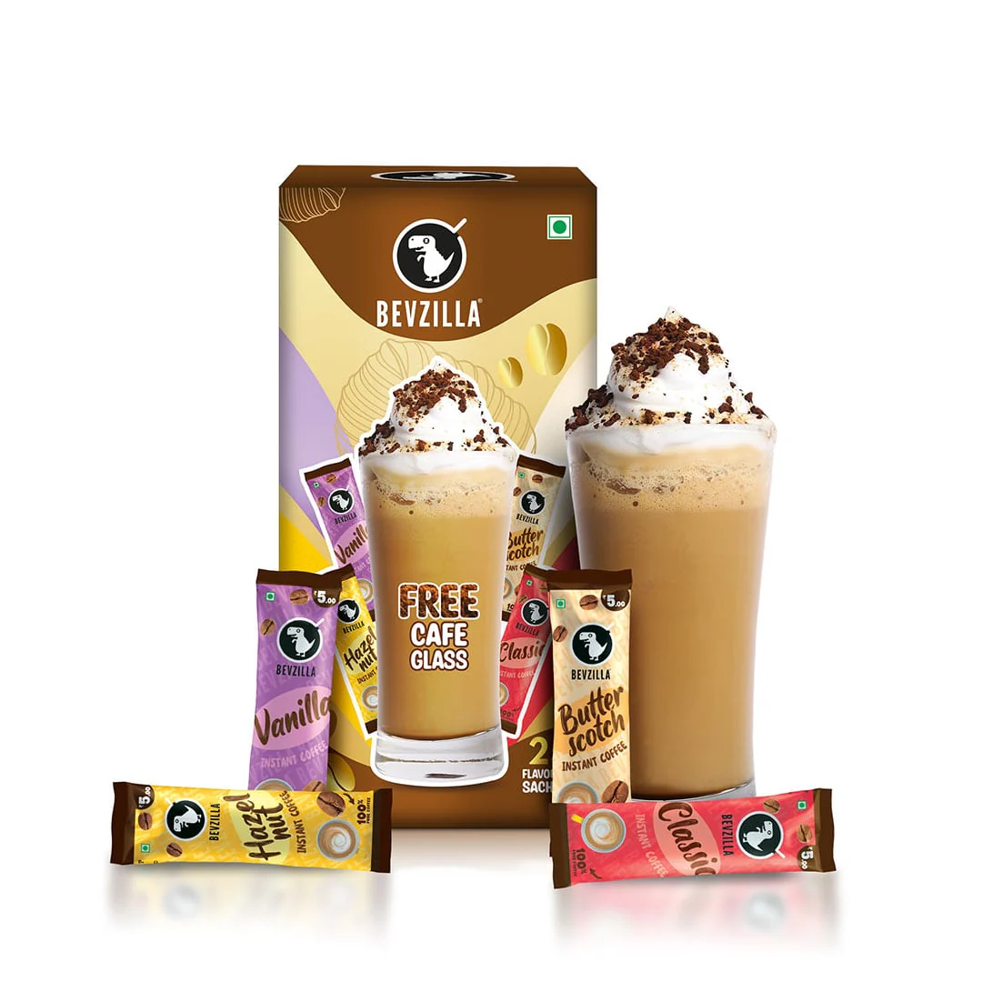 25 flavoured Coffee Sachets & Cafe Glass Gift Box - Image 5