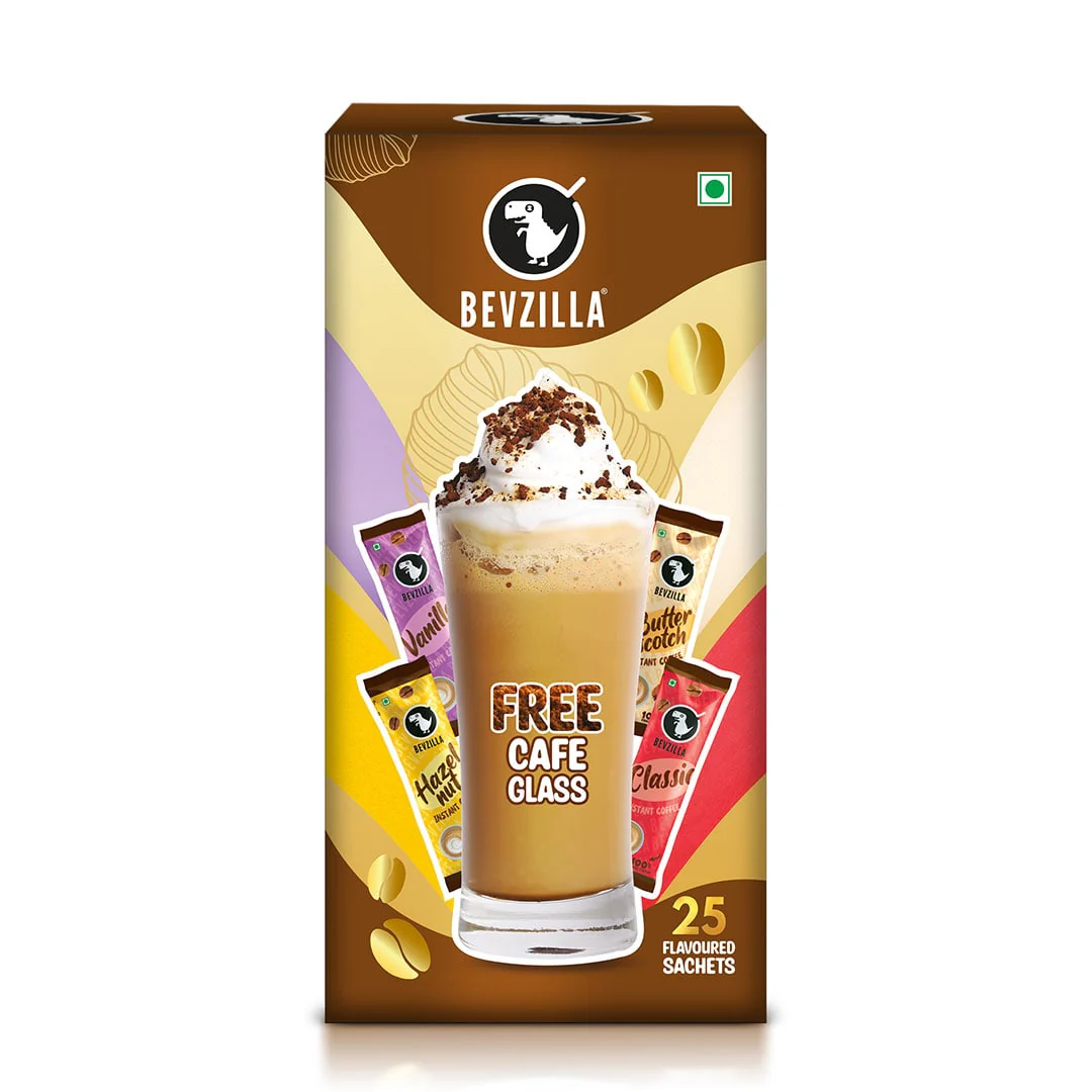 25 flavoured Coffee Sachets & Cafe Glass Gift Box - Image 6