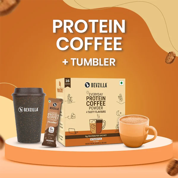 16 Protein Coffee Sachets Box + Reusable Coffee Husk Tumbler - 300ml