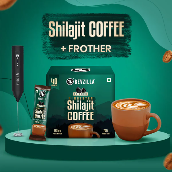 40 Shilajit Coffee Sachets Box + New Rechargeable Frother
