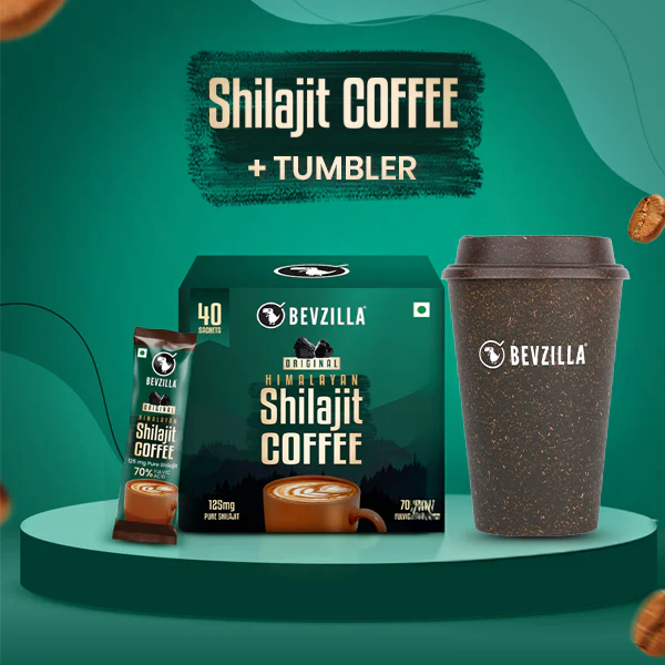 40 Pure Himalayan Shilajit Coffee Sachets Box + Reusable Coffee Husk Tumbler - 300ml